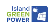 Logo for Island Green Power featuring the text "Island" in blue, "GREEN" in green, and "POWER" in blue. A blue square includes a stylized sun and a window-like design.