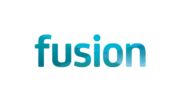 Logo of Fusion, featuring the word 'fusion' in a gradient of teal colors on a black background.