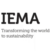 A logo for IEMA, featuring the letters "IEMA" in bold, black font above the phrase "Transforming the world to sustainability" in a smaller, lighter font.