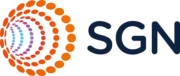 A logo featuring a series of concentric circles in orange, pink, and purple, creating a wave-like effect, alongside the letters 'SGN' in navy blue.