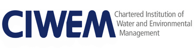 The logo of the Chartered Institution of Water and Environmental Management (CIWEM). The design features the acronym 'CIWEM' in bold blue letters, with the full name presented in a smaller gray font below.